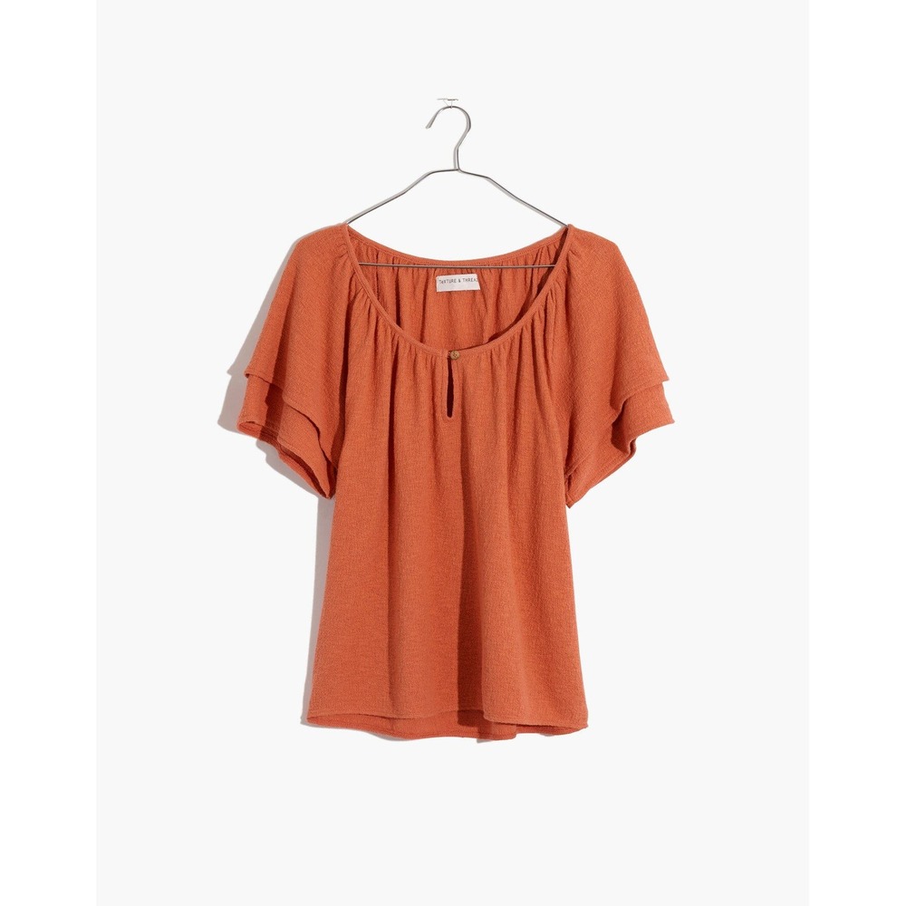 Madewell Texture & Thread Double Layer Sleeve Top sweet dahlia Orange‎ L7353 XL